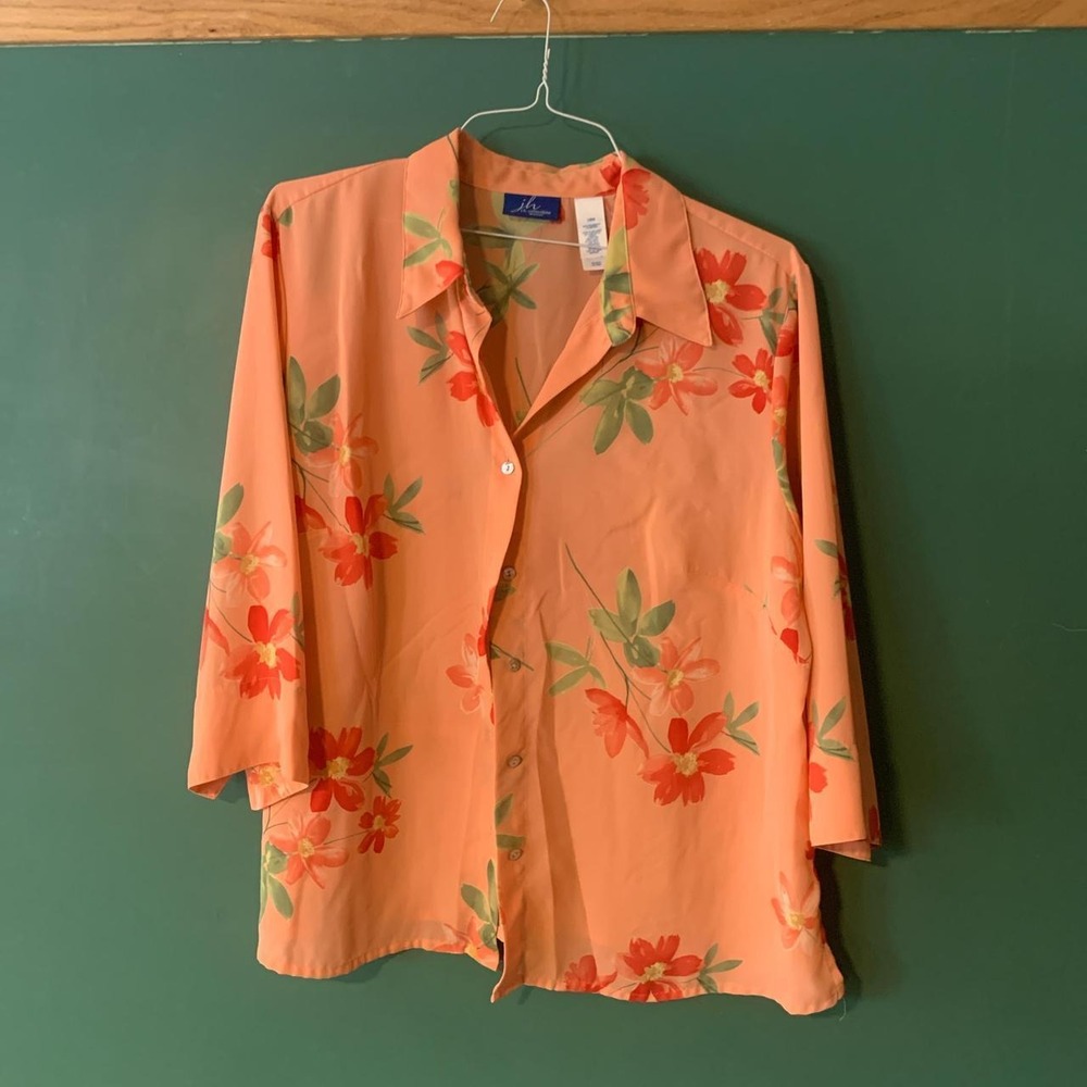 JH Collectibles Orange Floral 3/4 Sleeve Blouse Vintage Retro Plus Size 18W